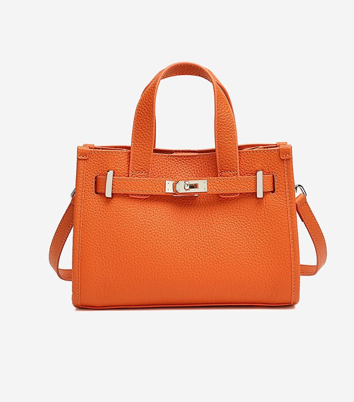 Pebbled Leather Turn-Lock Tote Handbag