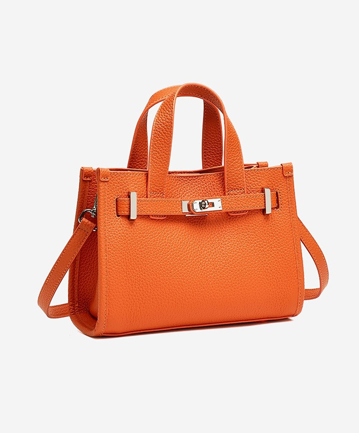 Pebbled Leather Turn-Lock Tote Handbag