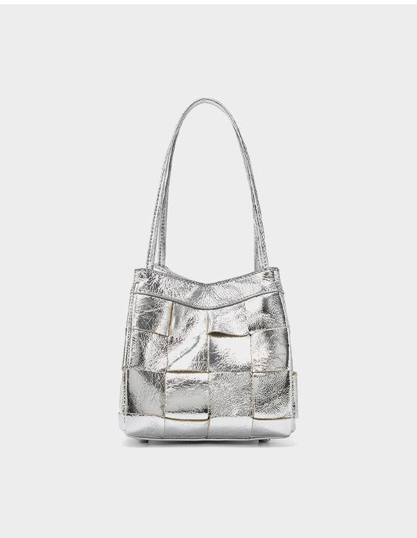 Woven Waxed Leather Crossbody Bucket Bag