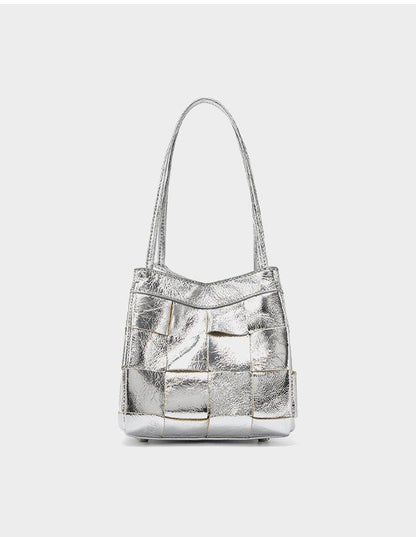 Woven Waxed Leather Crossbody Bucket Bag