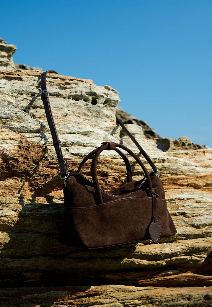 Large Suede Shoulder Boston Bag