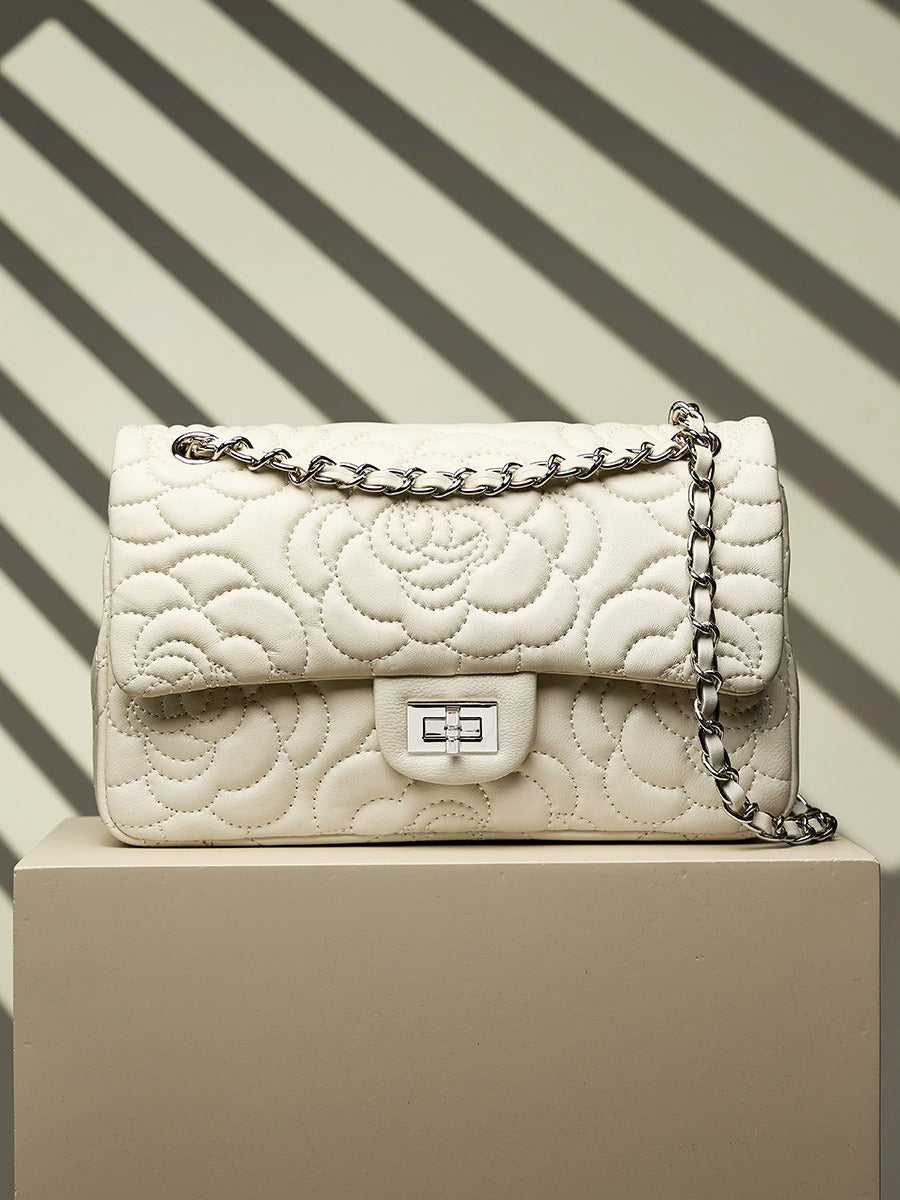 Floral Embroidered Leather Chain Bag