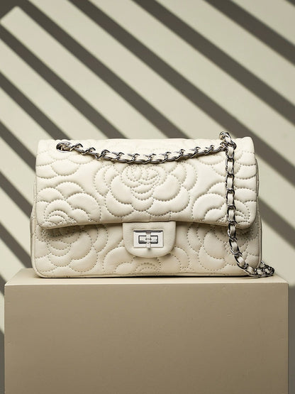 Floral Embroidered Leather Chain Bag