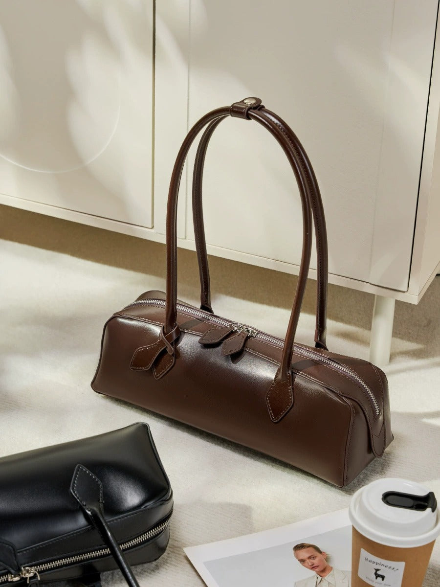 Genuine Leather East-West Shoulder Bag