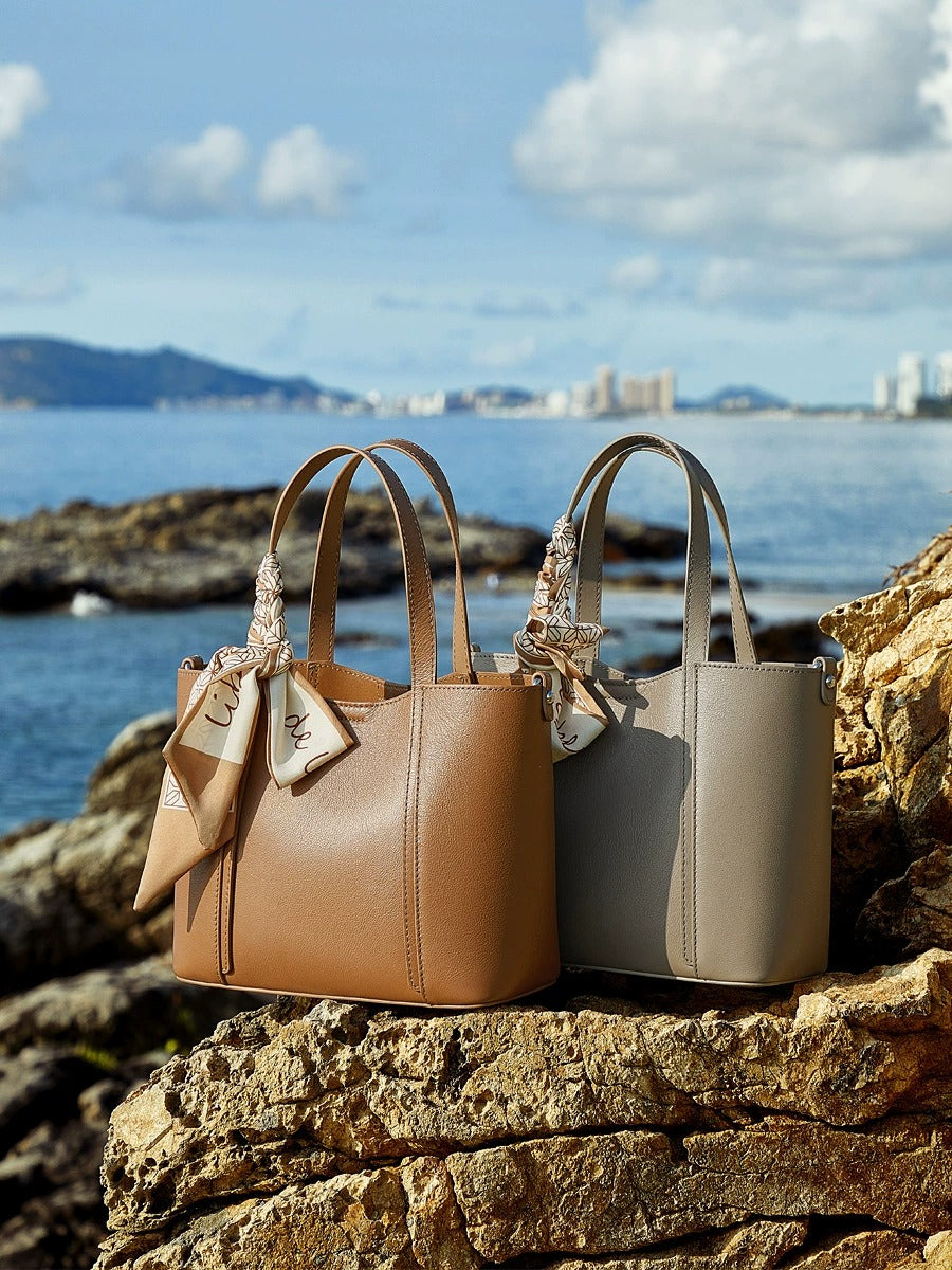 Silk Scarf Leather Tote Bag