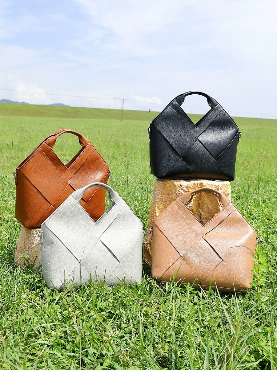 Woven Leather Geometric Tote Bag