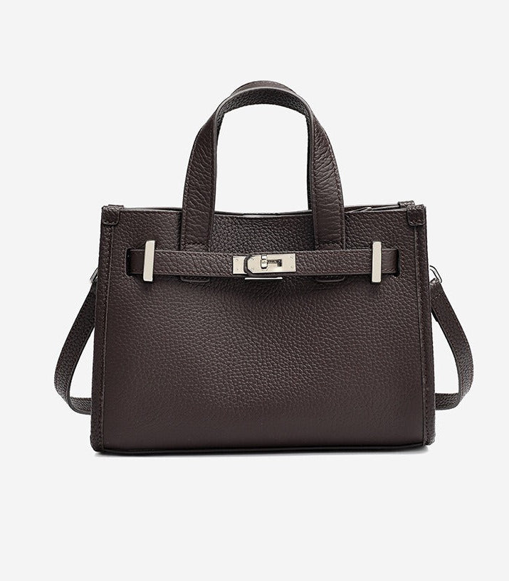 Pebbled Leather Turn-Lock Tote Handbag