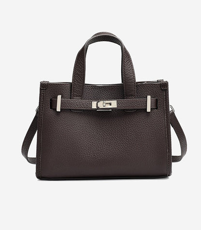 Pebbled Leather Turn-Lock Tote Handbag