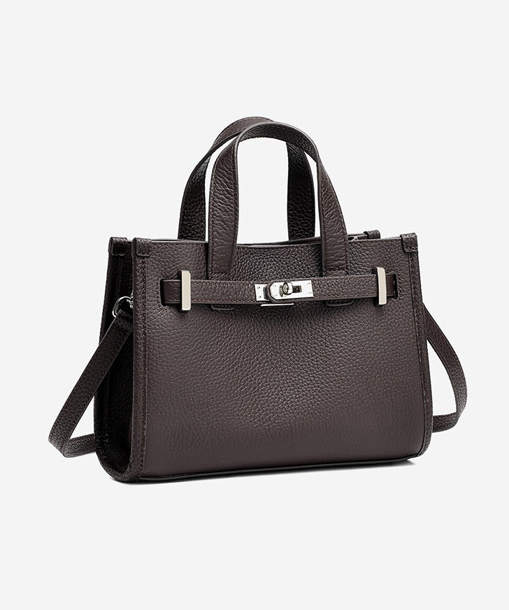 Pebbled Leather Turn-Lock Tote Handbag