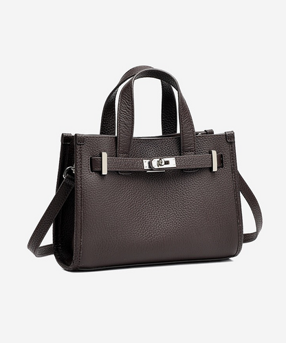 Pebbled Leather Turn-Lock Tote Handbag