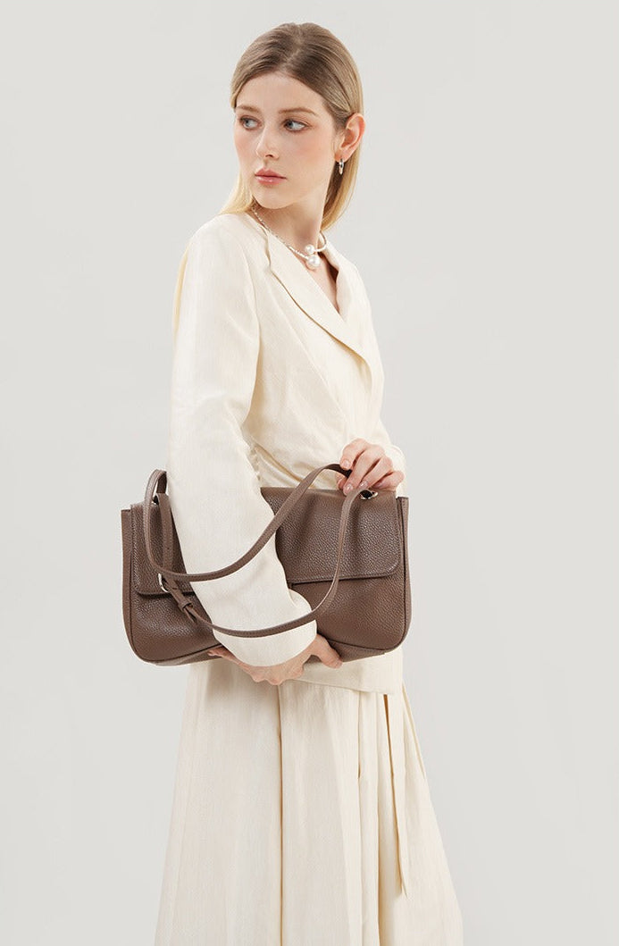 Grained Leather Turn-Lock Shoulder Bag