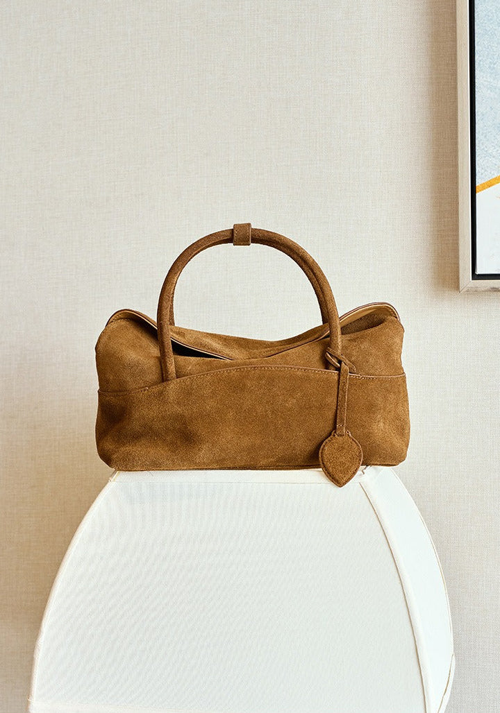 Large Suede Shoulder Boston Bag