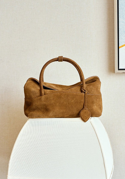 Large Suede Shoulder Boston Bag