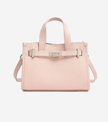 Pebbled Leather Turn-Lock Tote Handbag