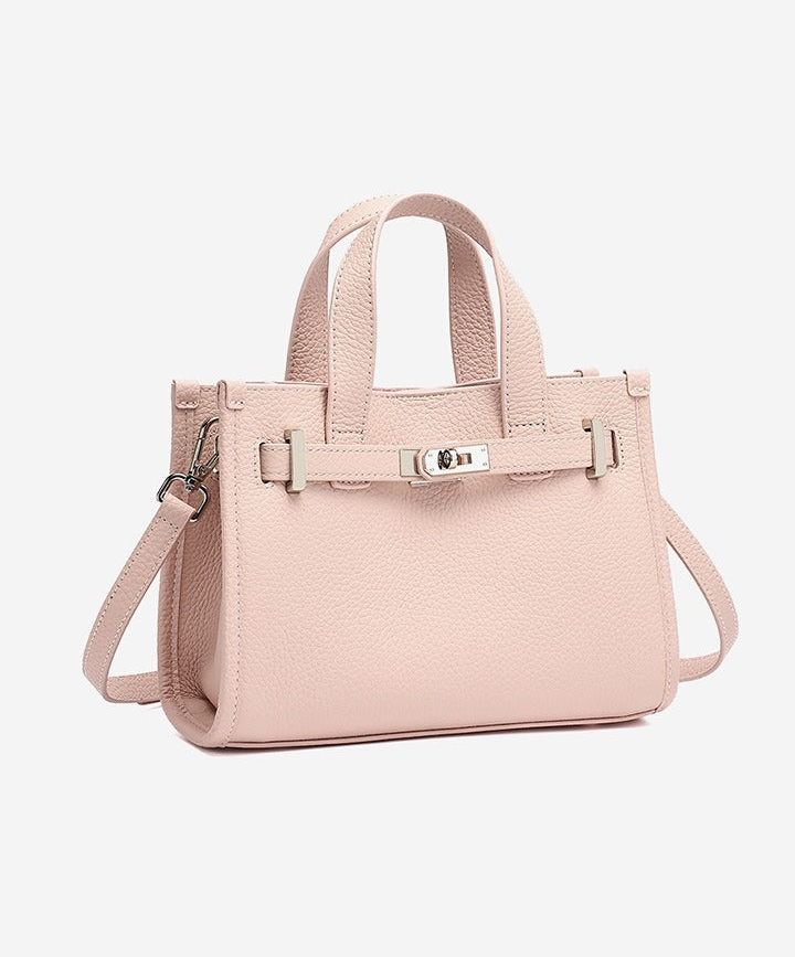 Pebbled Leather Turn-Lock Tote Handbag