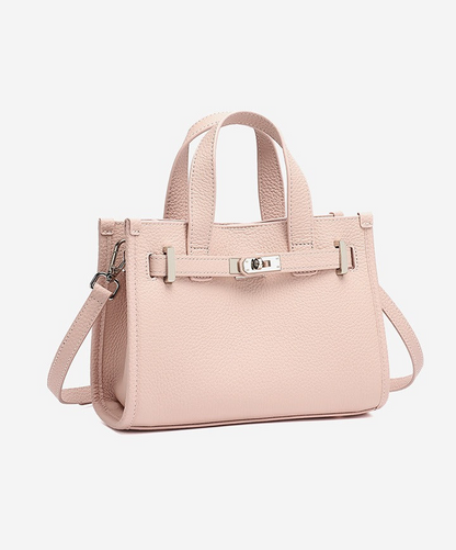 Pebbled Leather Turn-Lock Tote Handbag