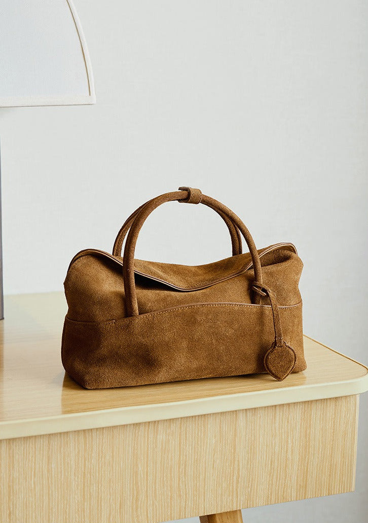 Large Suede Shoulder Boston Bag