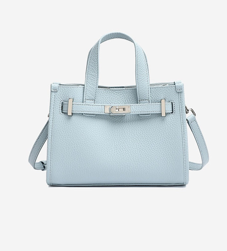 Pebbled Leather Turn-Lock Tote Handbag