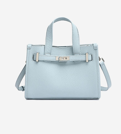 Pebbled Leather Turn-Lock Tote Handbag
