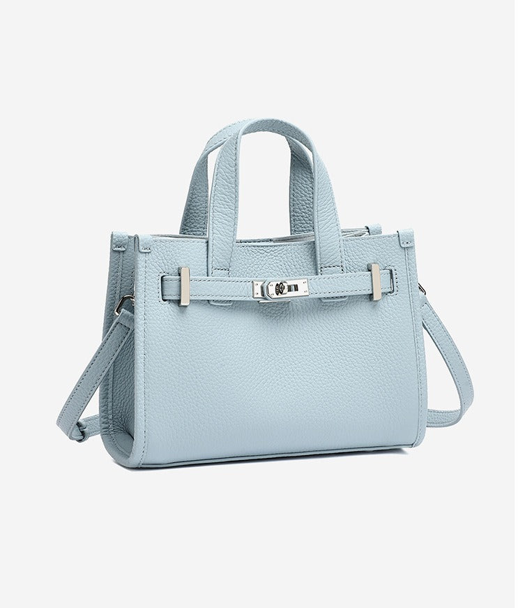 Pebbled Leather Turn-Lock Tote Handbag
