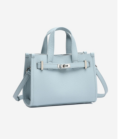 Pebbled Leather Turn-Lock Tote Handbag