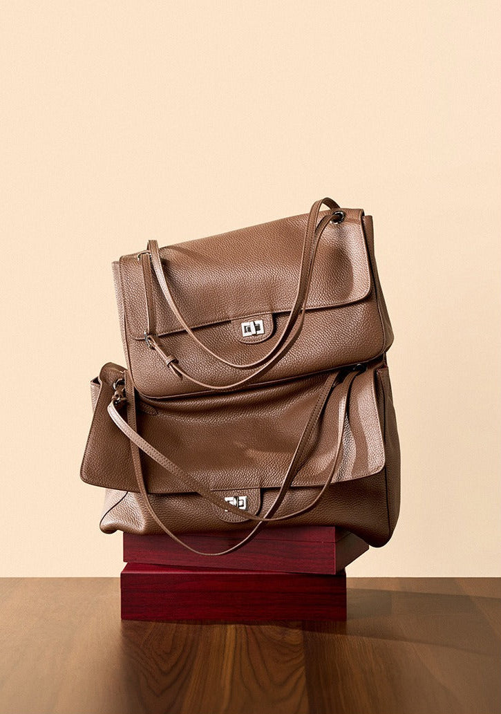Grained Leather Turn-Lock Shoulder Bag