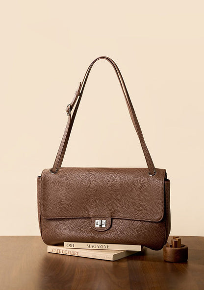 Grained Leather Turn-Lock Shoulder Bag