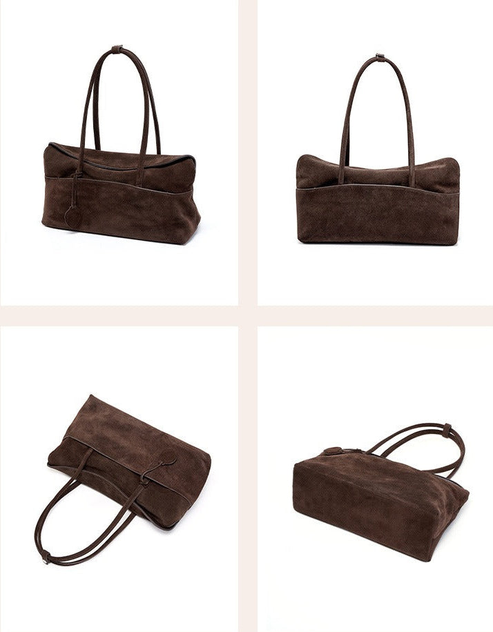 Large Suede Shoulder Boston Bag