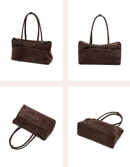 Large Suede Shoulder Boston Bag