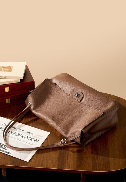 Grained Leather Turn-Lock Shoulder Bag