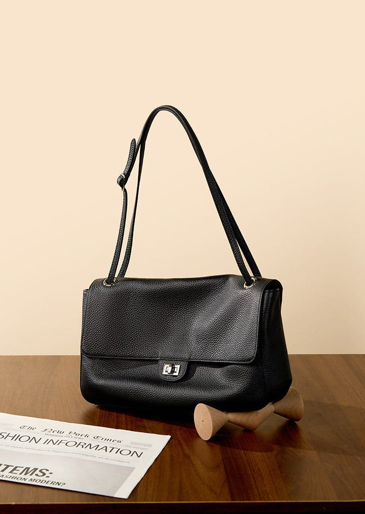 Grained Leather Turn-Lock Shoulder Bag
