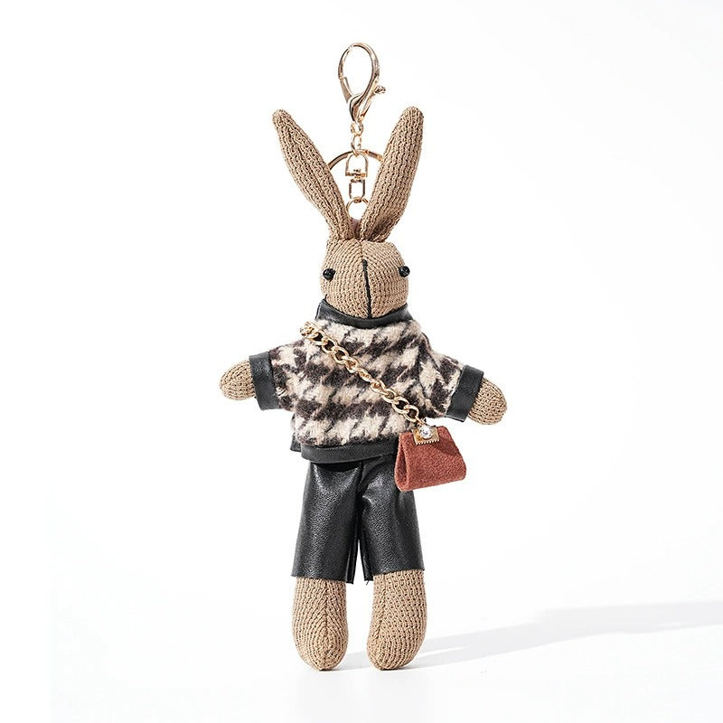 Houndstooth Bunny Plush Bag Charm