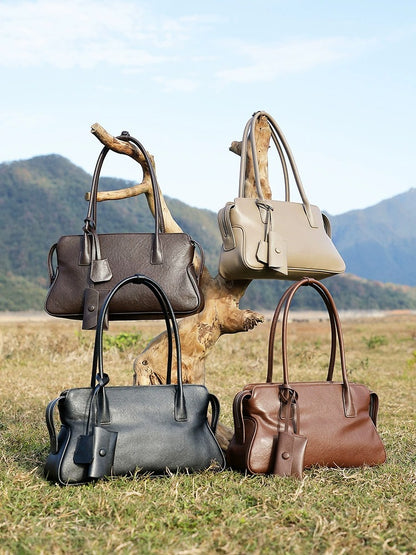 Leather Shoulder Tote With Charm