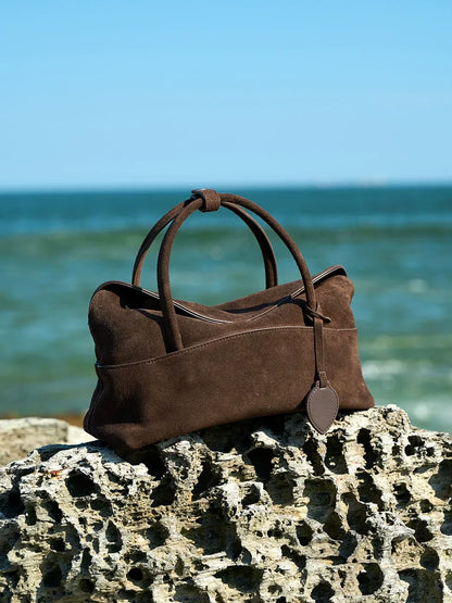 Large Suede Shoulder Boston Bag