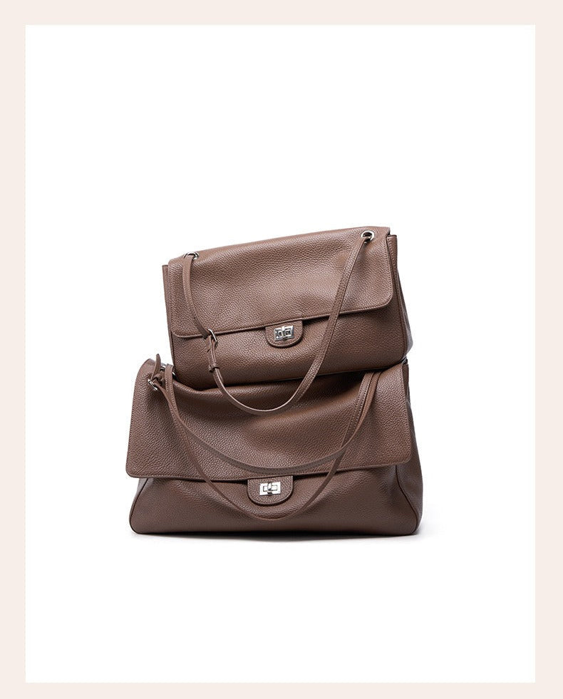 Grained Leather Turn-Lock Shoulder Bag