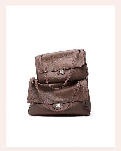 Grained Leather Turn-Lock Shoulder Bag