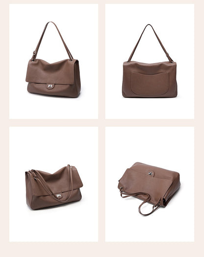 Grained Leather Turn-Lock Shoulder Bag