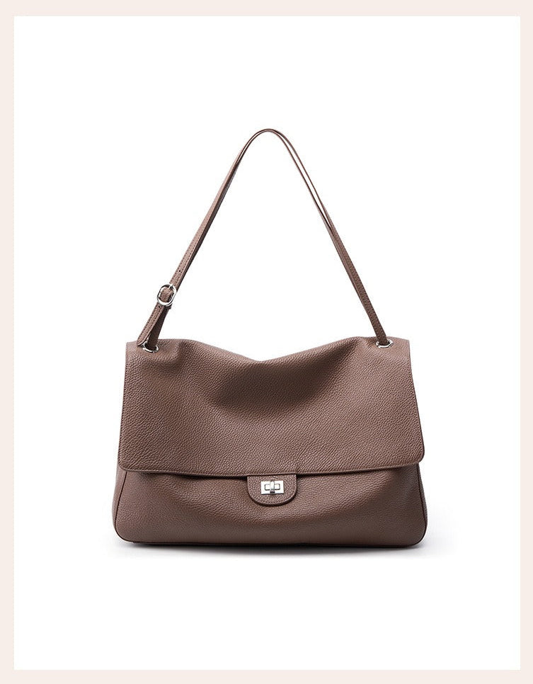 Grained Leather Turn-Lock Shoulder Bag
