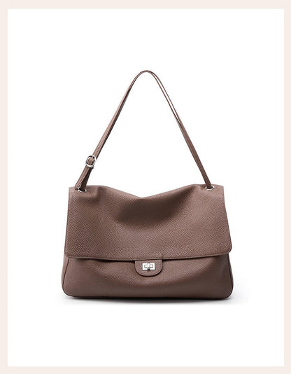 Grained Leather Turn-Lock Shoulder Bag