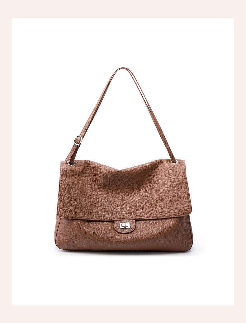 Grained Leather Turn-Lock Shoulder Bag