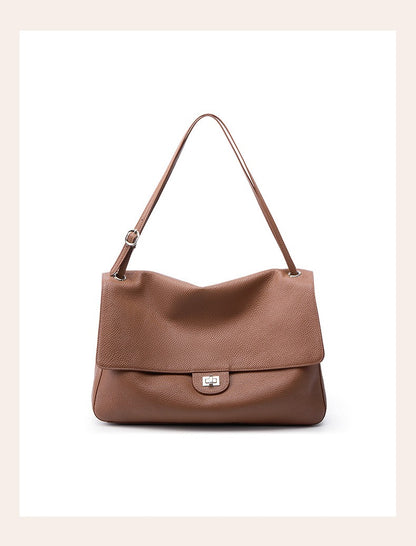 Grained Leather Turn-Lock Shoulder Bag