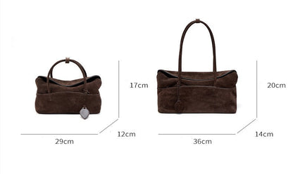 Large Suede Shoulder Boston Bag