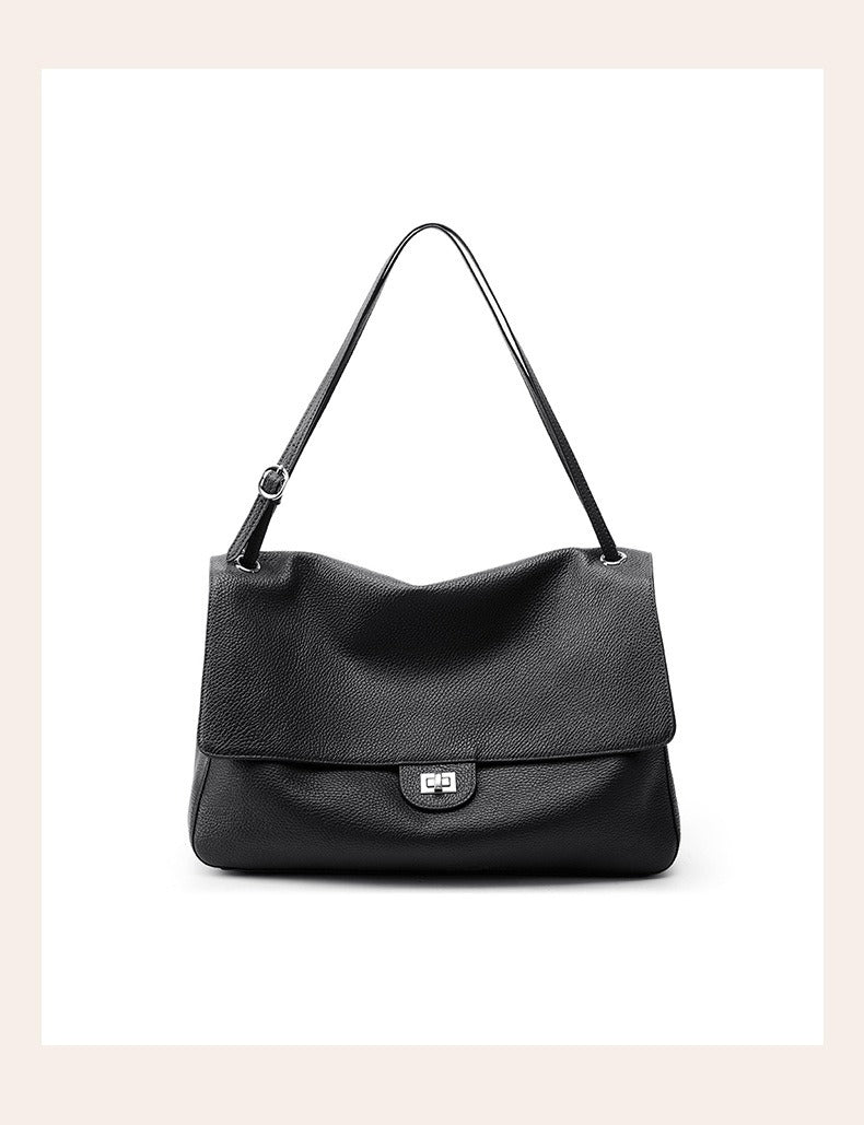 Grained Leather Turn-Lock Shoulder Bag