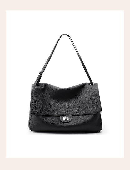 Grained Leather Turn-Lock Shoulder Bag