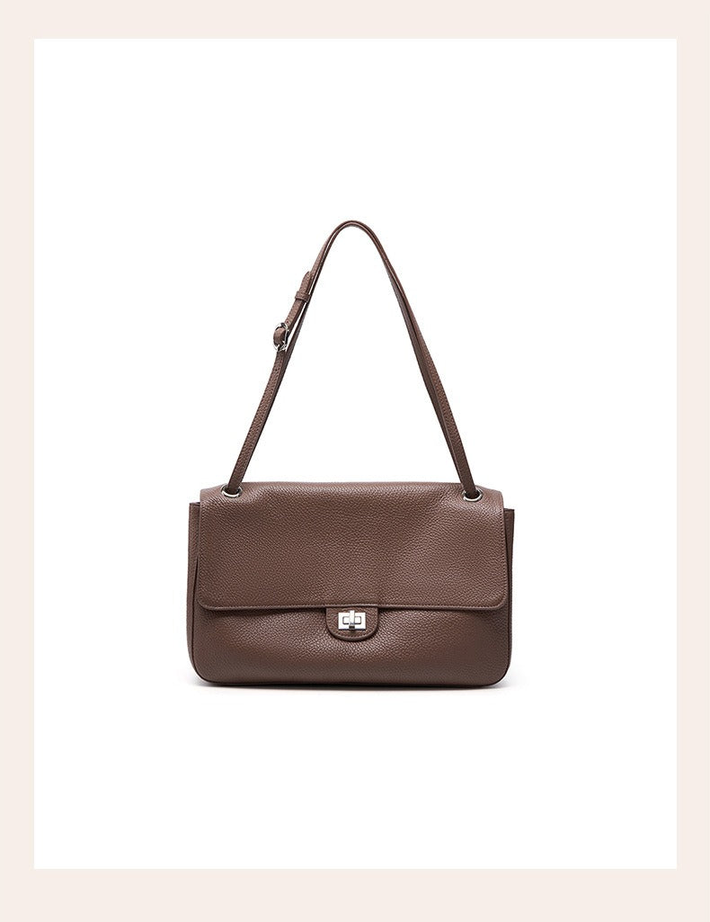 Grained Leather Turn-Lock Shoulder Bag