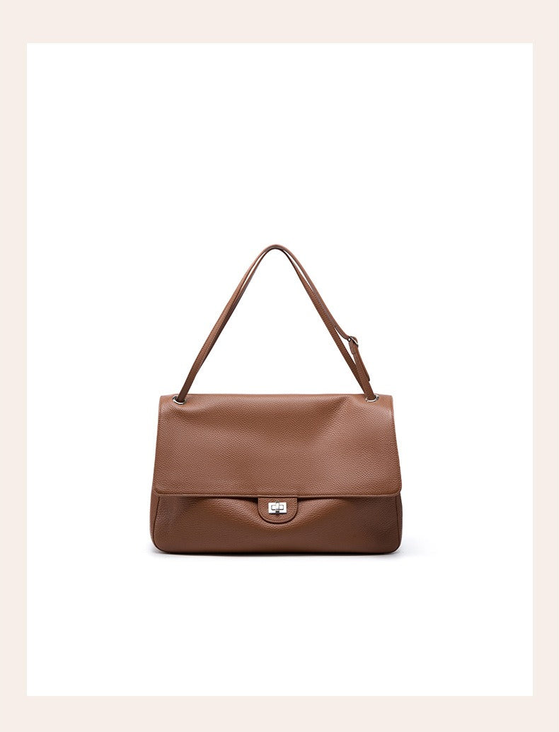 Grained Leather Turn-Lock Shoulder Bag