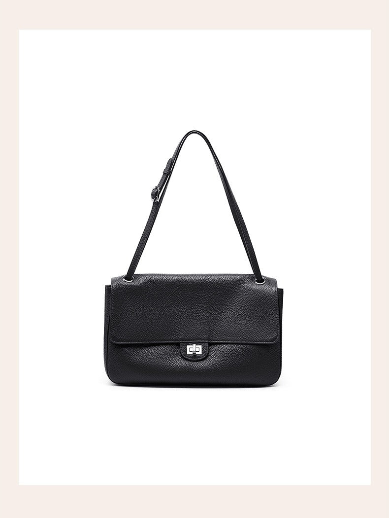 Grained Leather Turn-Lock Shoulder Bag