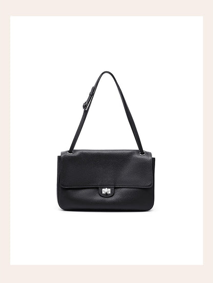 Grained Leather Turn-Lock Shoulder Bag