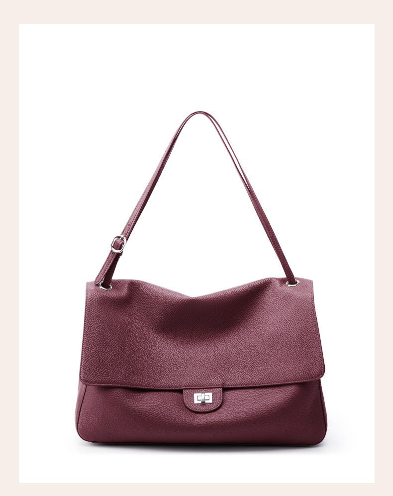 Grained Leather Turn-Lock Shoulder Bag