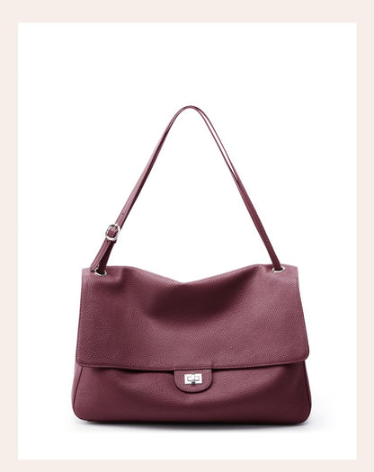 Grained Leather Turn-Lock Shoulder Bag